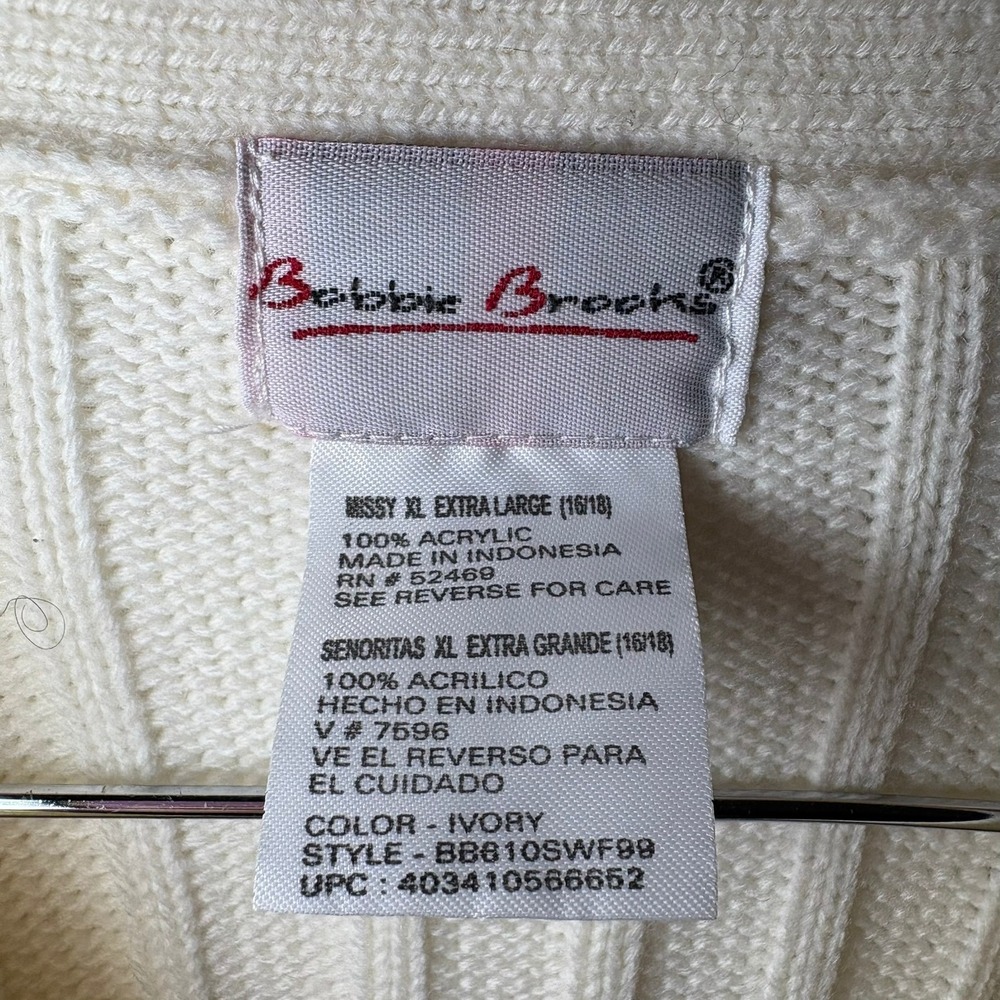 Vintage Bobbie Brooks Ivory Ribbed Knit Cardigan Sweater XL BB610SWF99 - Picture 5 of 8